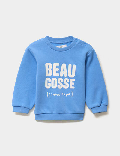 Sweat col rond manches longues bleu lavande b&eacute;b&eacute; gar&ccedil;on