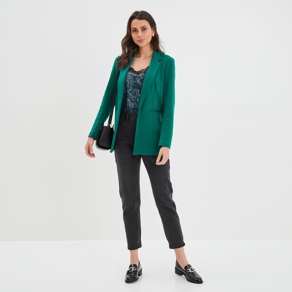 Caraco satin avec dentelle Liberto bleu canard femme