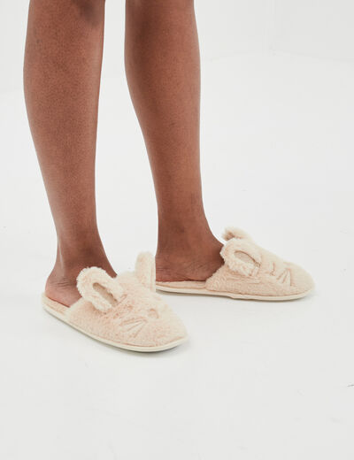Chaussons mules fausse fourrure sable femme