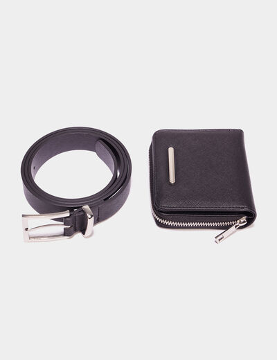 Ensemble portefeuille et ceinture noir femme
