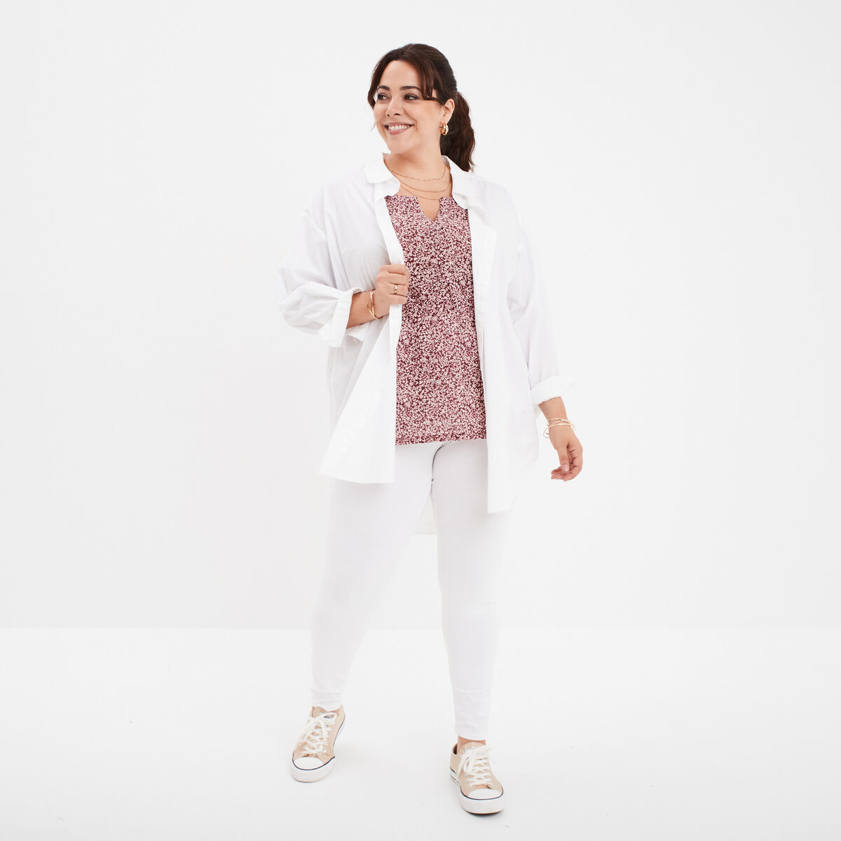 Legging avec taille &eacute;lastiqu&eacute;e blanc femme grande taille