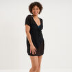 Robe de plage ajour&eacute;e col V noir femme