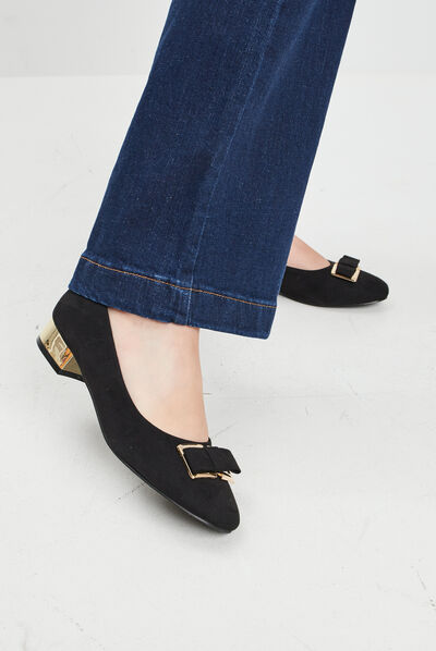 Ballerines à talon doré noir femme