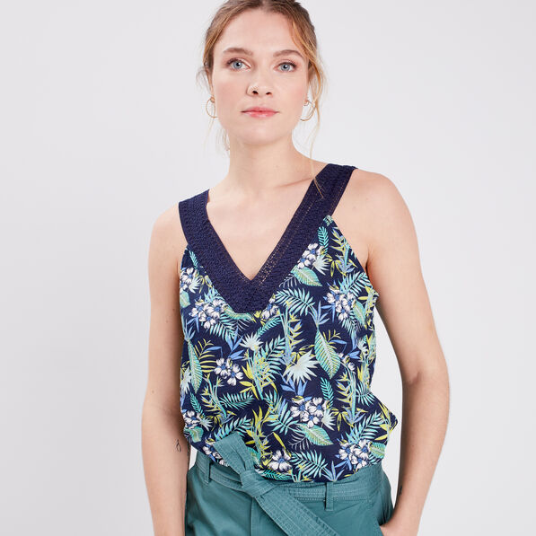 Débardeur col en V bleu marine femme