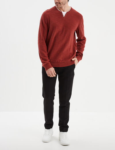 Pull col tunisien coton Liberto rouge foncé homme