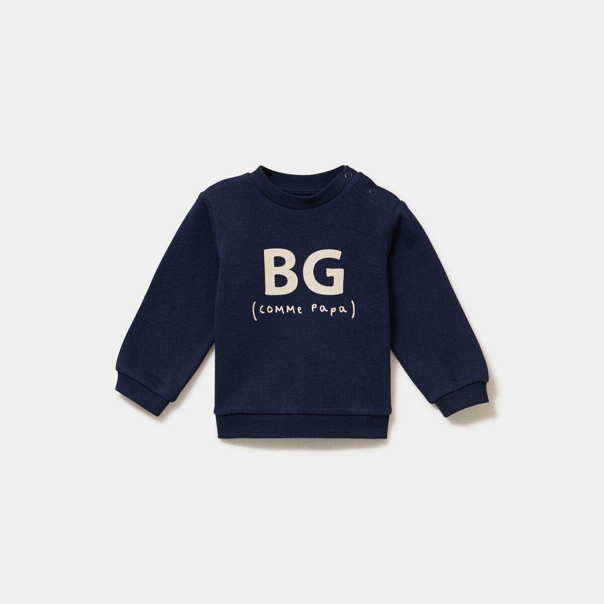 Sweat molletonn&eacute; &eacute;paule boutonn&eacute;e bleu marine b&eacute;b&eacute; gar&ccedil;on