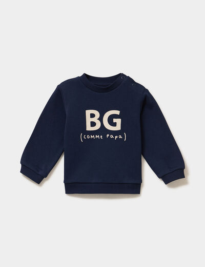Sweat molletonn&eacute; &eacute;paule boutonn&eacute;e bleu marine b&eacute;b&eacute; gar&ccedil;on