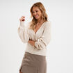Gilet boutonn&eacute; col en V beige femme
