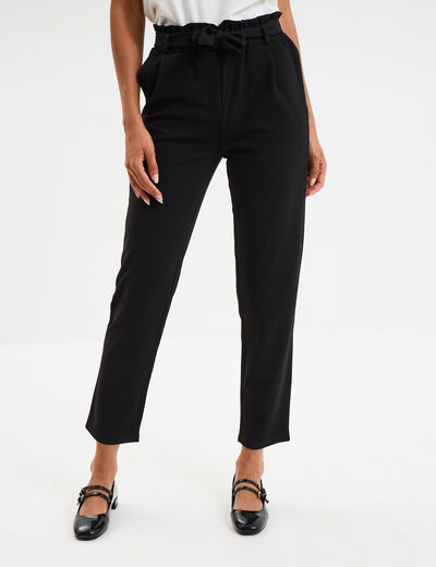 Pantalon city paperbag ceinturé 7/8ème noir femme