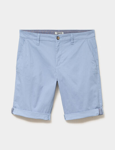 Bermuda short chino droit coton stretch bleu ciel homme