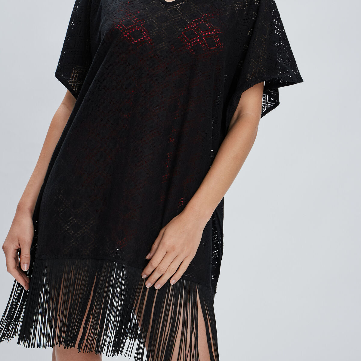 Robe de plage à franges noir femme