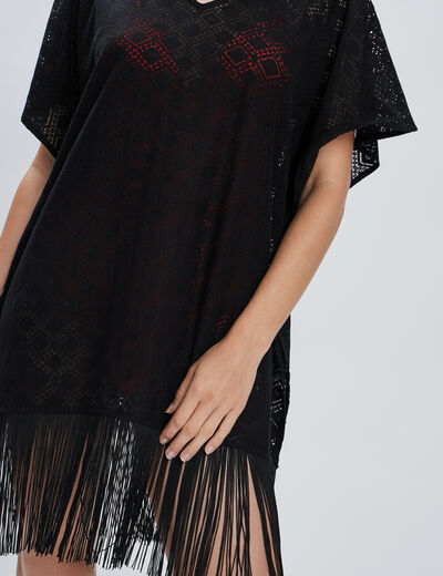 Robe de plage à franges noir femme