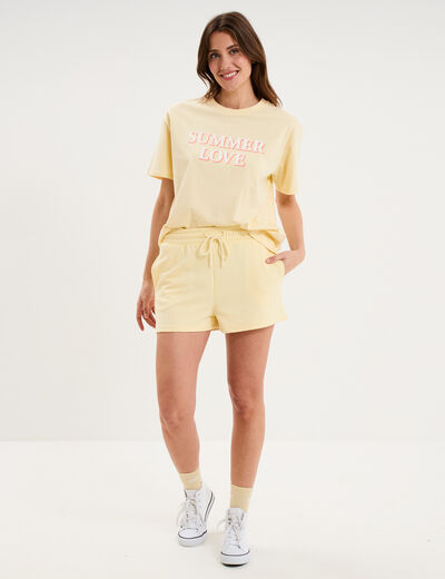 Short de jogging molletonn&eacute; ajust&eacute; jaune clair femme