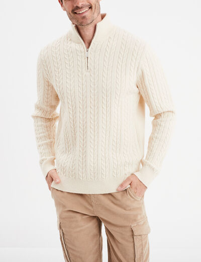 Pull col camionneur à torsades ecru homme