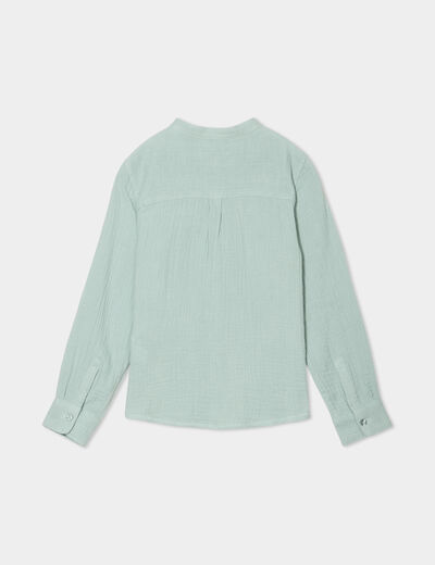 Chemise gaze coton manches retroussables vert kaki garçon
