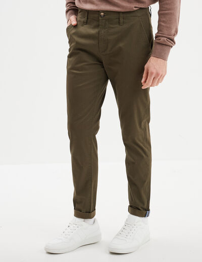 Pantalon chino slim stretch vert kaki homme