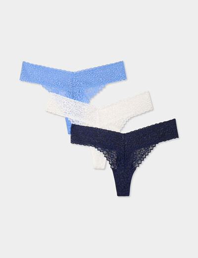 Lot 3 strings dentelle bleu marine femme