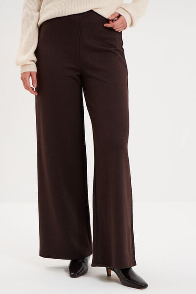 Pantalon large fluide taille &eacute;lastiqu&eacute;e marron fonc&eacute; femme
