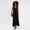 Robe longue plissée sans manches col V noir femme