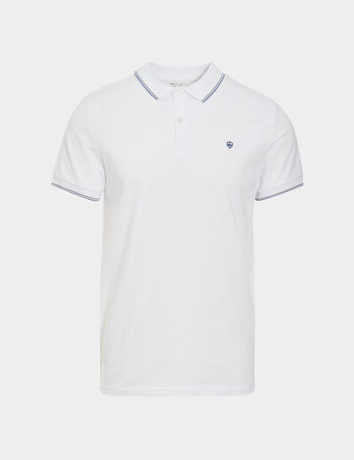 Polo manches courtes bords contrastés blanc homme