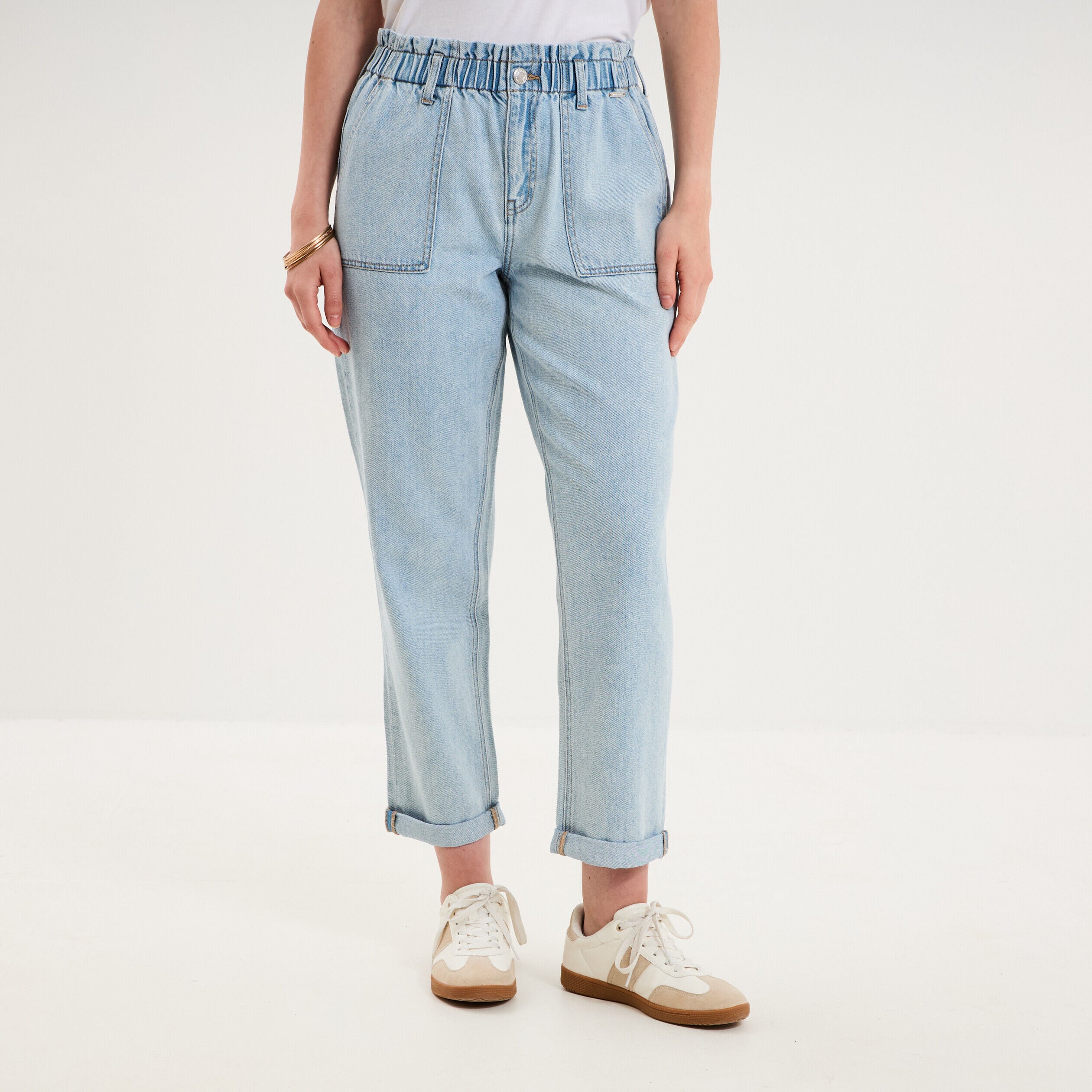 Jean paperbag cropped taille élastiquée denim triple stone femme LIBERTO