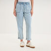 Jean paperbag cropped taille &eacute;lastiqu&eacute;e denim triple stone femme
