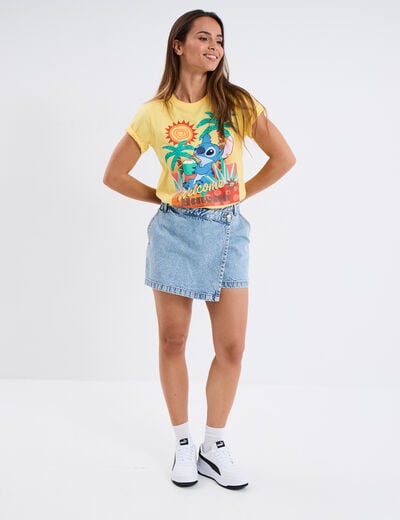 T-shirt manches courtes coton Stitch jaune femme