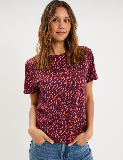 T-shirt coton col rond manches courtes bordeaux femme