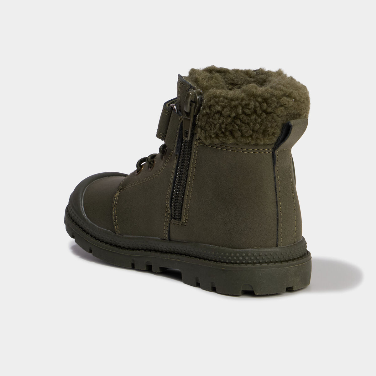 Boots crant&eacute;es doublure effet polaire vert kaki gar&ccedil;on
