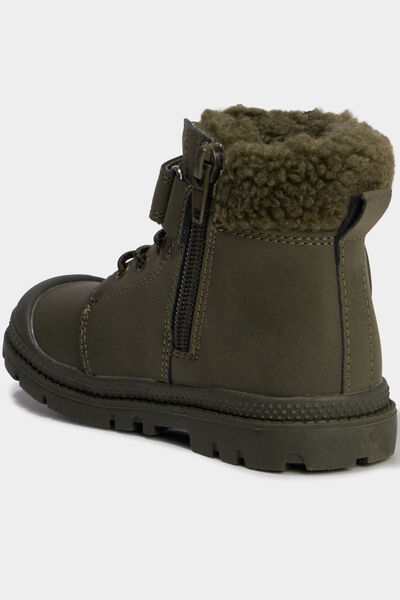 Boots crant&eacute;es doublure effet polaire vert kaki gar&ccedil;on