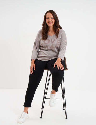 Pull manches 3/4 chauve-souris sable femme grande taille