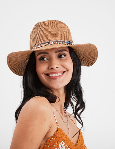 Chapeau Fedora tressé sable femme