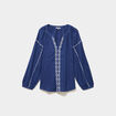Blouse brod&eacute;e manches longues coton bleu marine femme grande taille