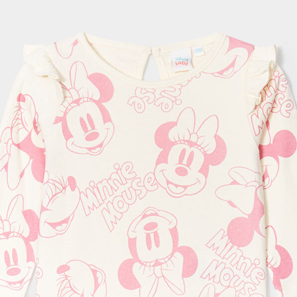 T-shirt coton manches longues Minnie blanc bébé fille