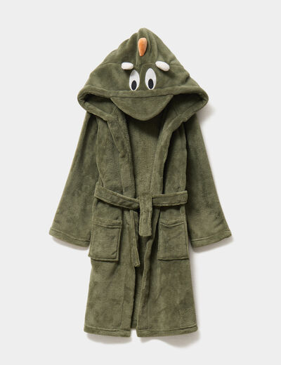 Peignoir à capuche effet polaire vert kaki garçon