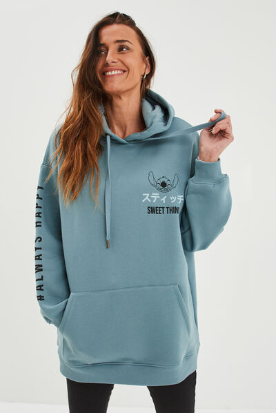 Sweat à capuche hoodie oversize Stitch bleu femme