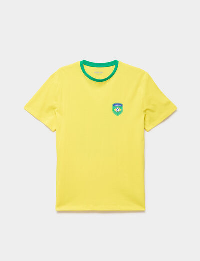 T-shirt maillot de football Br&eacute;sil coton jaune mixte
