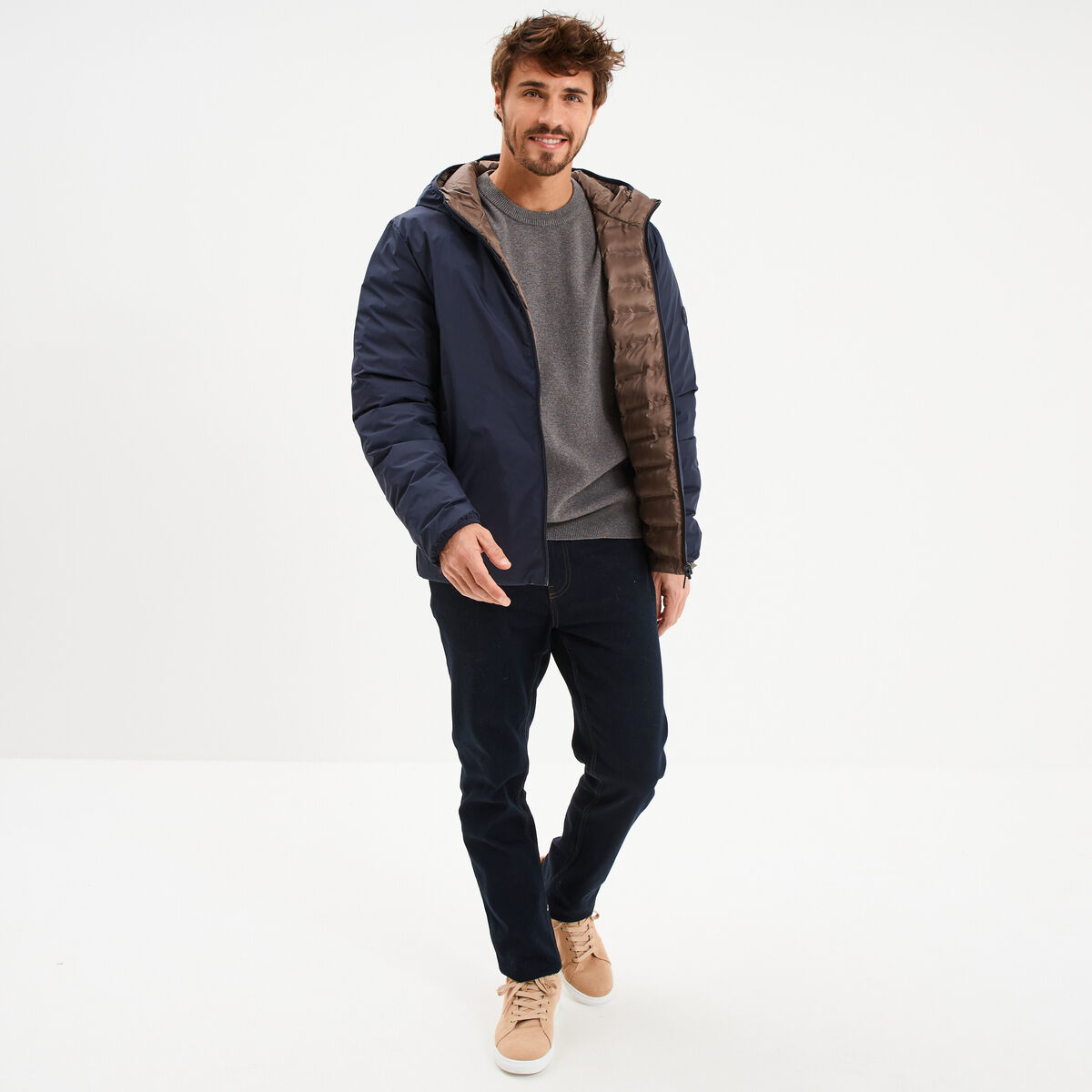 Blouson r&eacute;versible coupe-vent d&eacute;perlant bleu fonc&eacute; homme