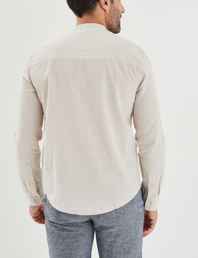 Chemise col mao lin mélangé gris clair homme