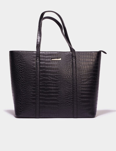 Sac cabas effet croco noir femme