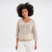 Pull ajouré effet crochet manches 3/4 beige femme