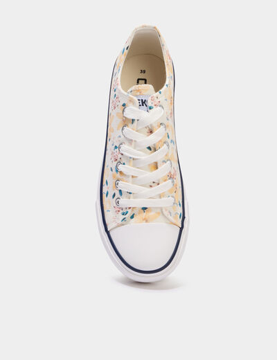 Tennis basses en toile &agrave; lacets jaune femme