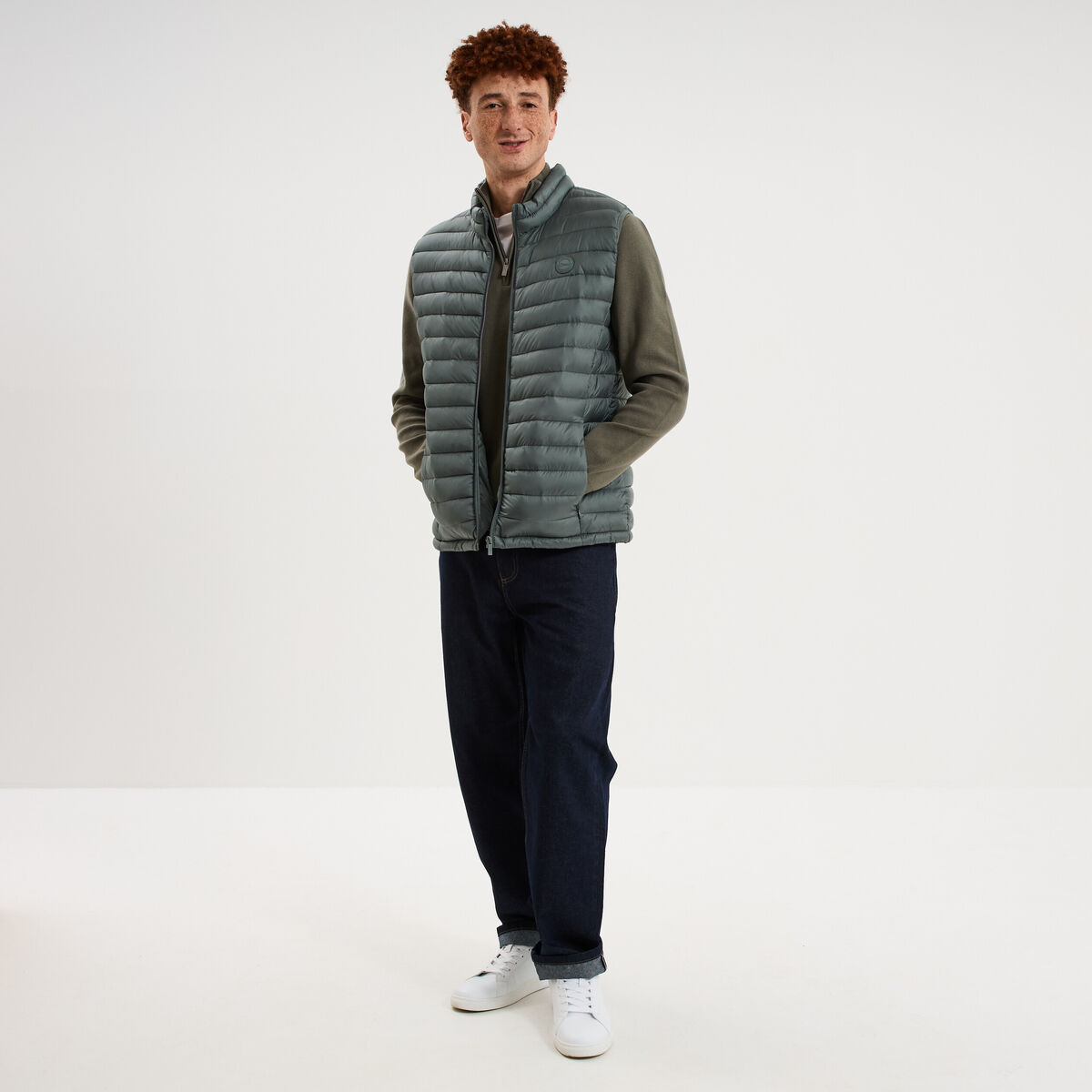 Pull camionneur manches longues vert kaki homme