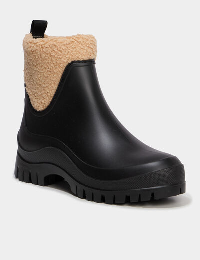 Bootes de pluie avec d&eacute;tails polaire noir femme