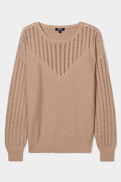 Pull ajouré col et manches Liberto beige femme