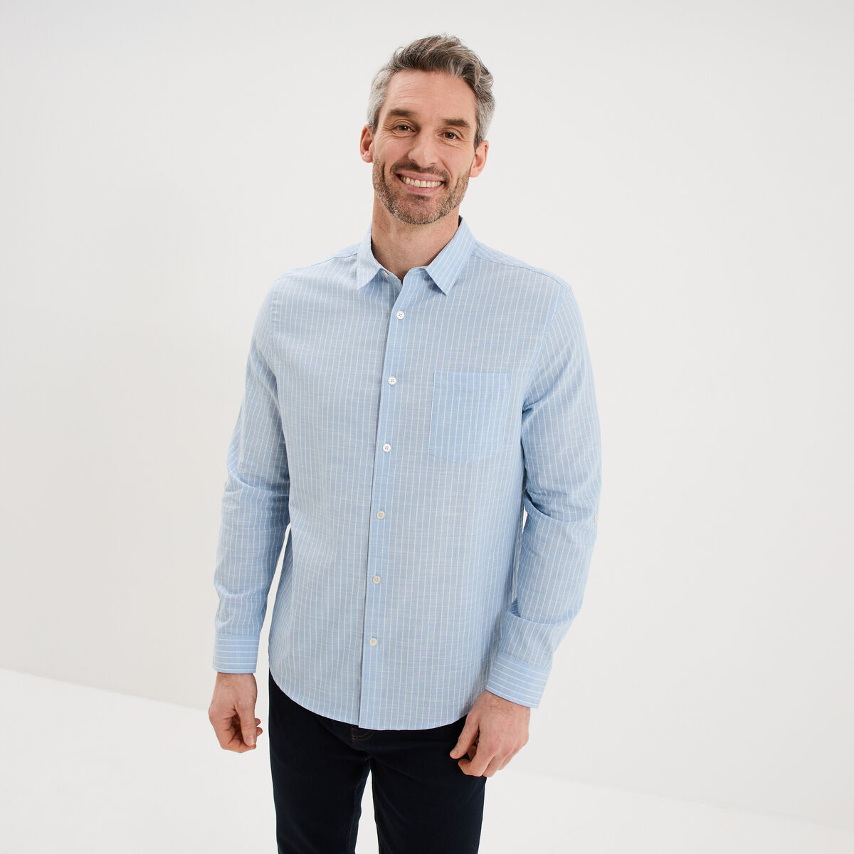 Chemise manches longues coton bleu ciel homme