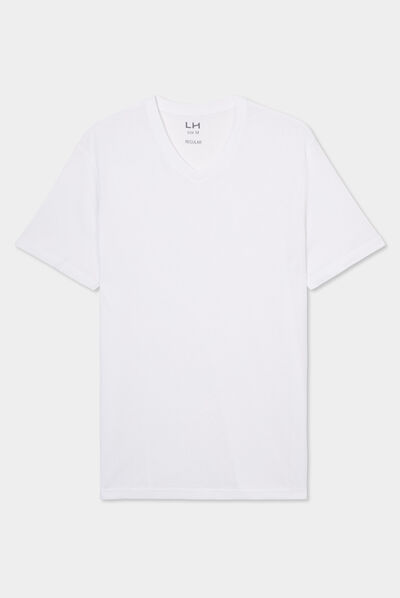 T-shirt manches courtes coton col V blanc homme