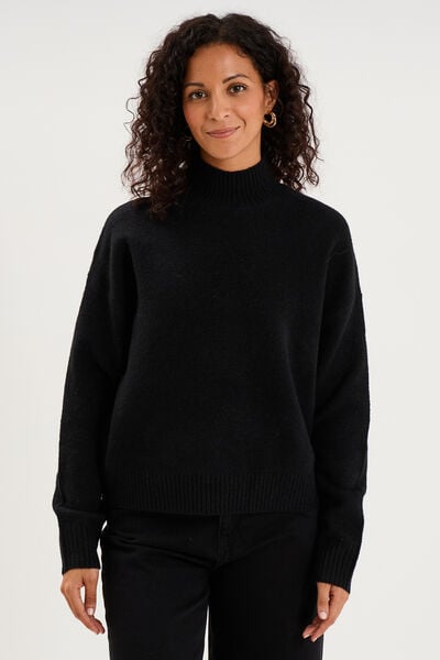 Pull droit avec col montant noir femme
