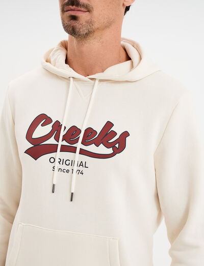 Sweat hoodie &agrave; capuche molleton 1 poche ecru homme