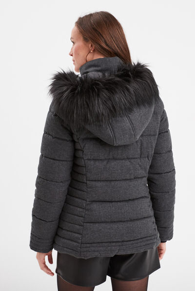 Doudoune cintrée à capuche gris foncé femme